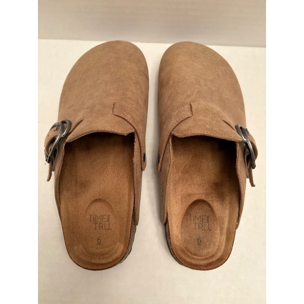 Time and Tru Womens Comfort Clogs Bundle Black Tan Faux Suede Mules Size 6 Pair - Picture 5 of 12